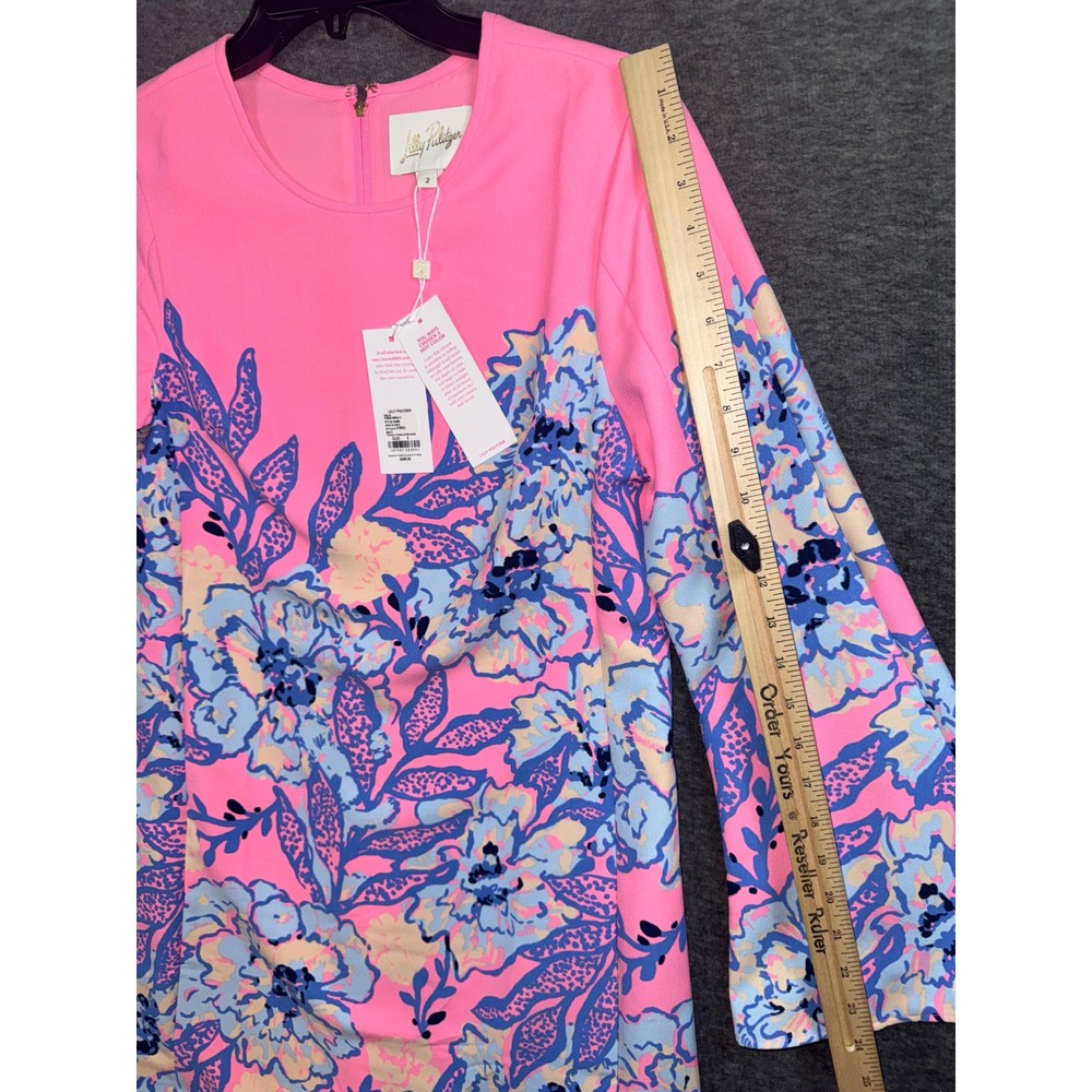 Lilly Pulitzer Gwenlyn Dress Pink Blue Floral Zip Flared Sleeve Size 2 NEW - Picture 5 of 11